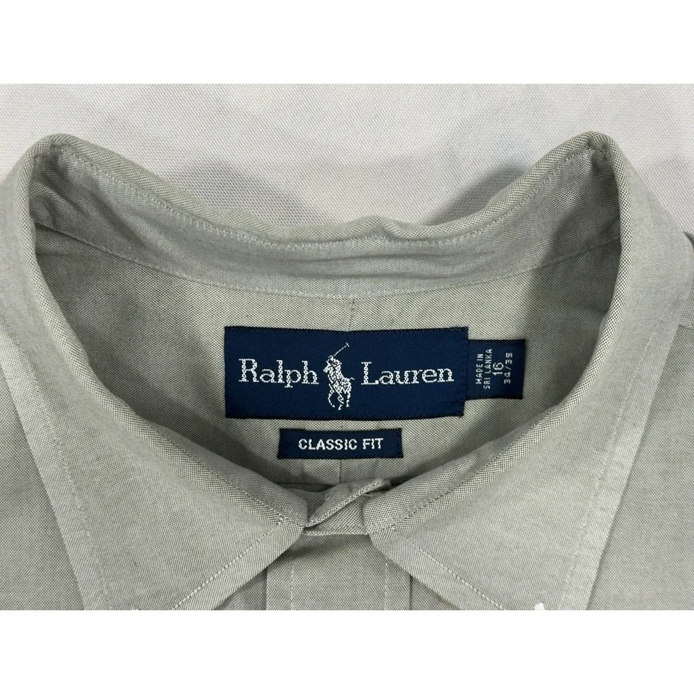 Polo Ralph Lauren Classic Fit Mens Gray Long Sleeve Button Shirt 16 - 34/35 READ